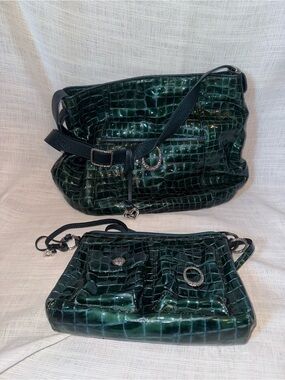 Brighton Dark Green Croc-Embossed Shoulder Bag with smaller bag set